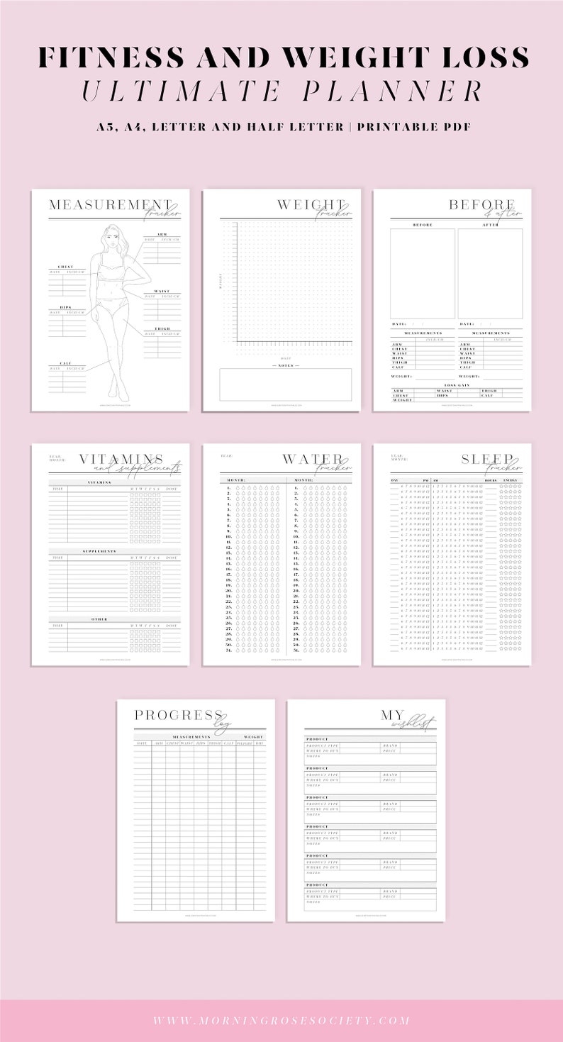 Fitness Planner Printable Template. Weight Loss Tracker and - Etsy