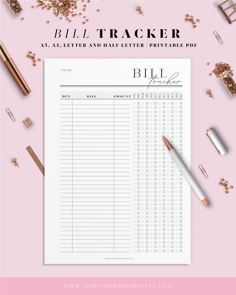 Bill Tracker Printable A4, A5, Letter and Half Letter Size Inserts ...