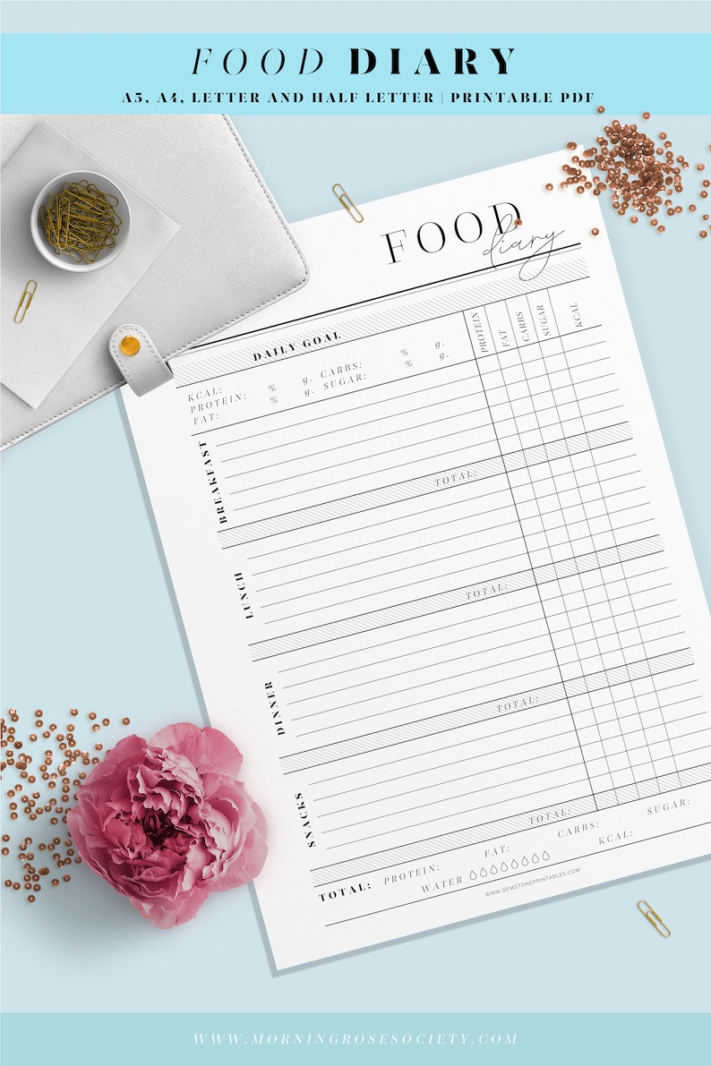 Daily Food Journal Printable Template. Macro Tracker and Calorie ...