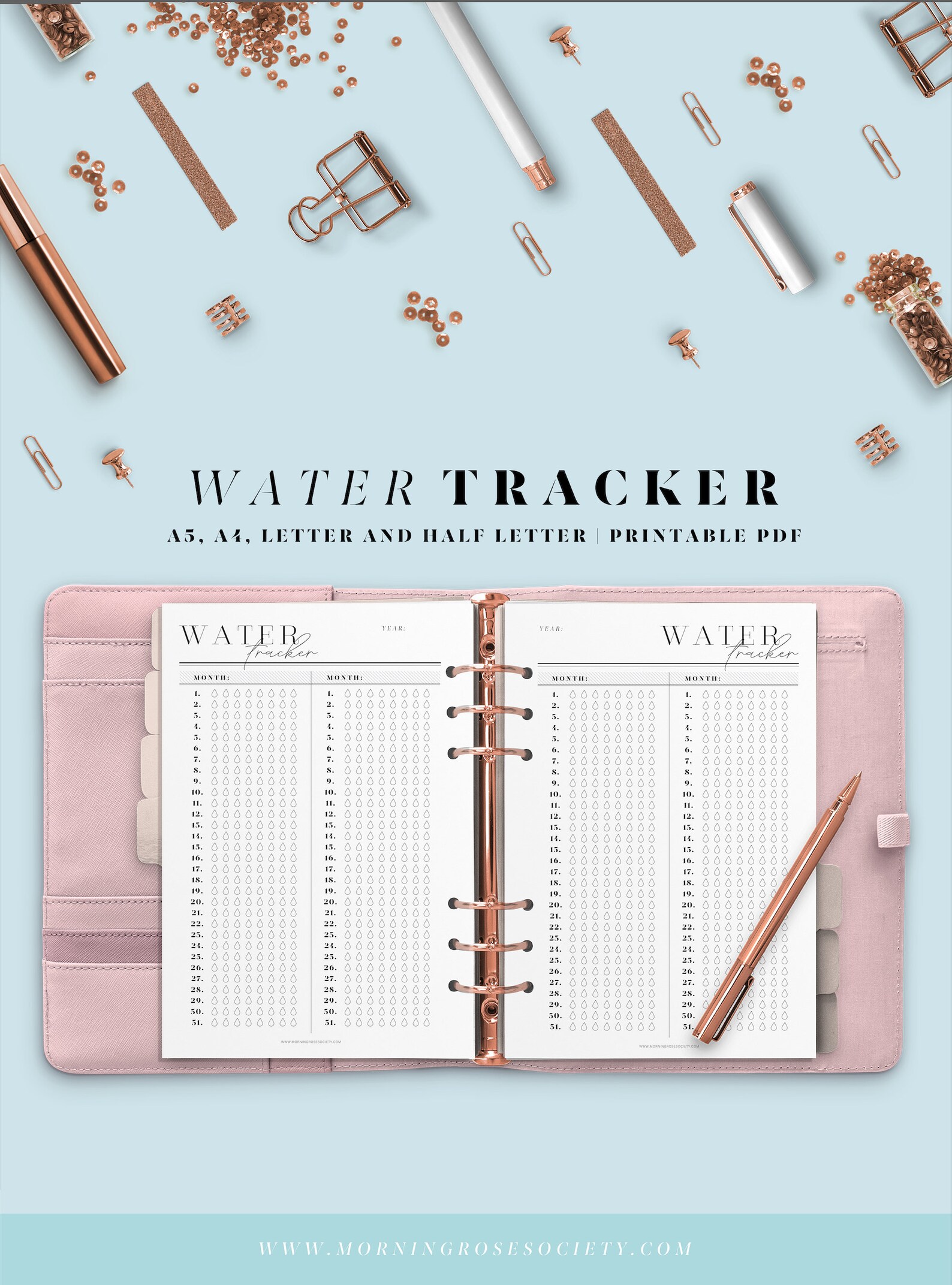 Printable Water Tracker Template. A4, A5, Letter and Half Letter Size ...