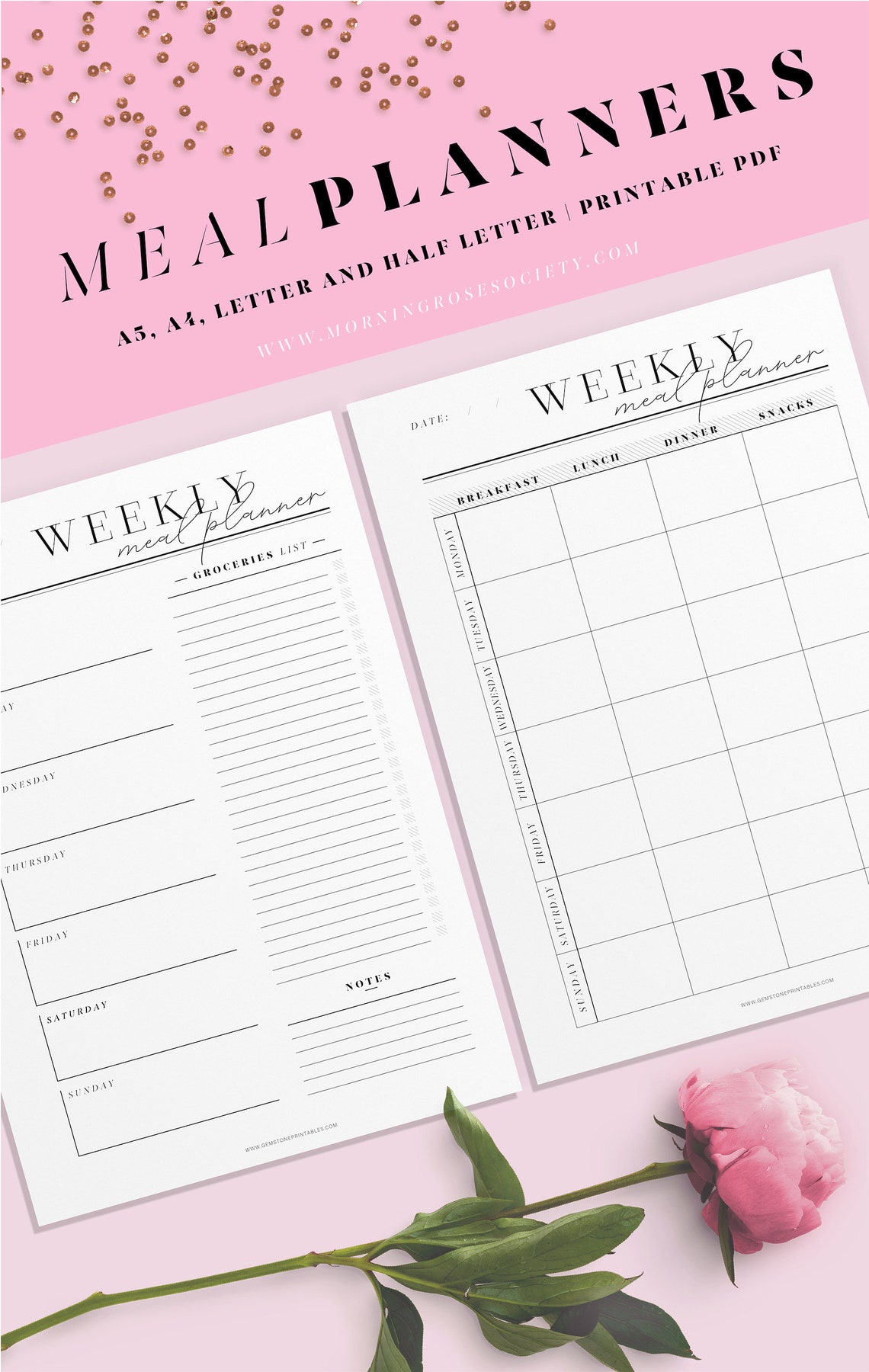 Meal Planner Printable Template. Grocery List. A4 A5 Letter - Etsy