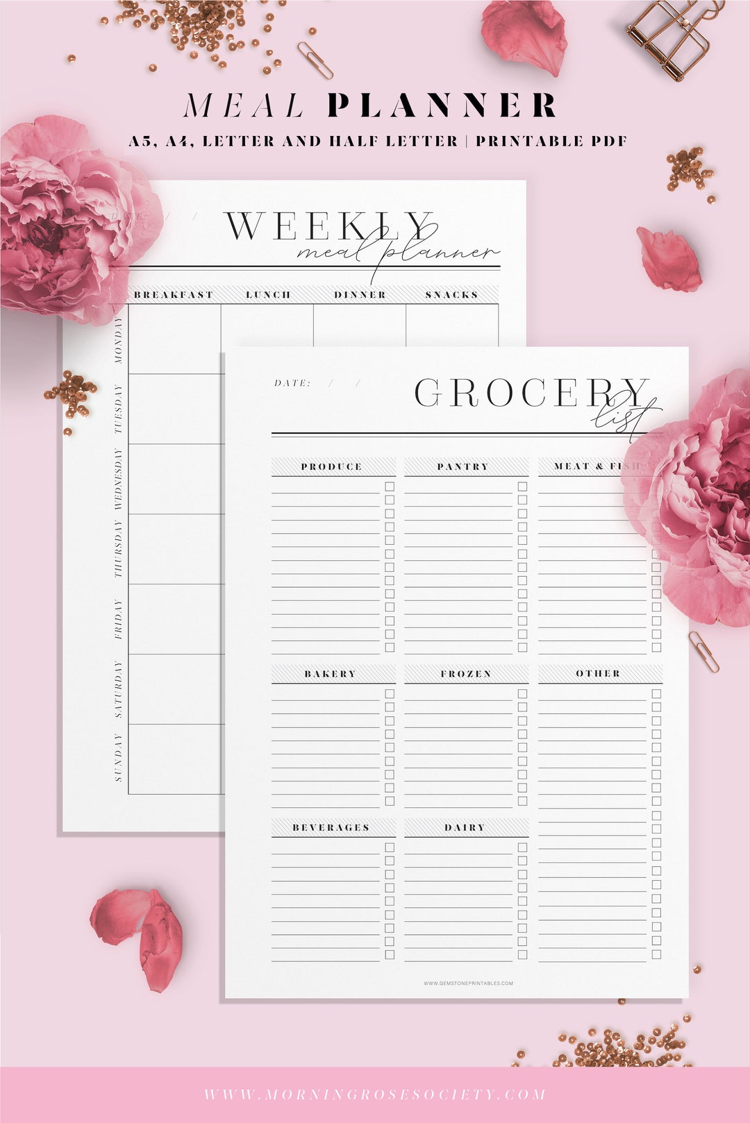Grocery List and Weekly Meal Planner Printable Pages. A4, A5, Letter ...
