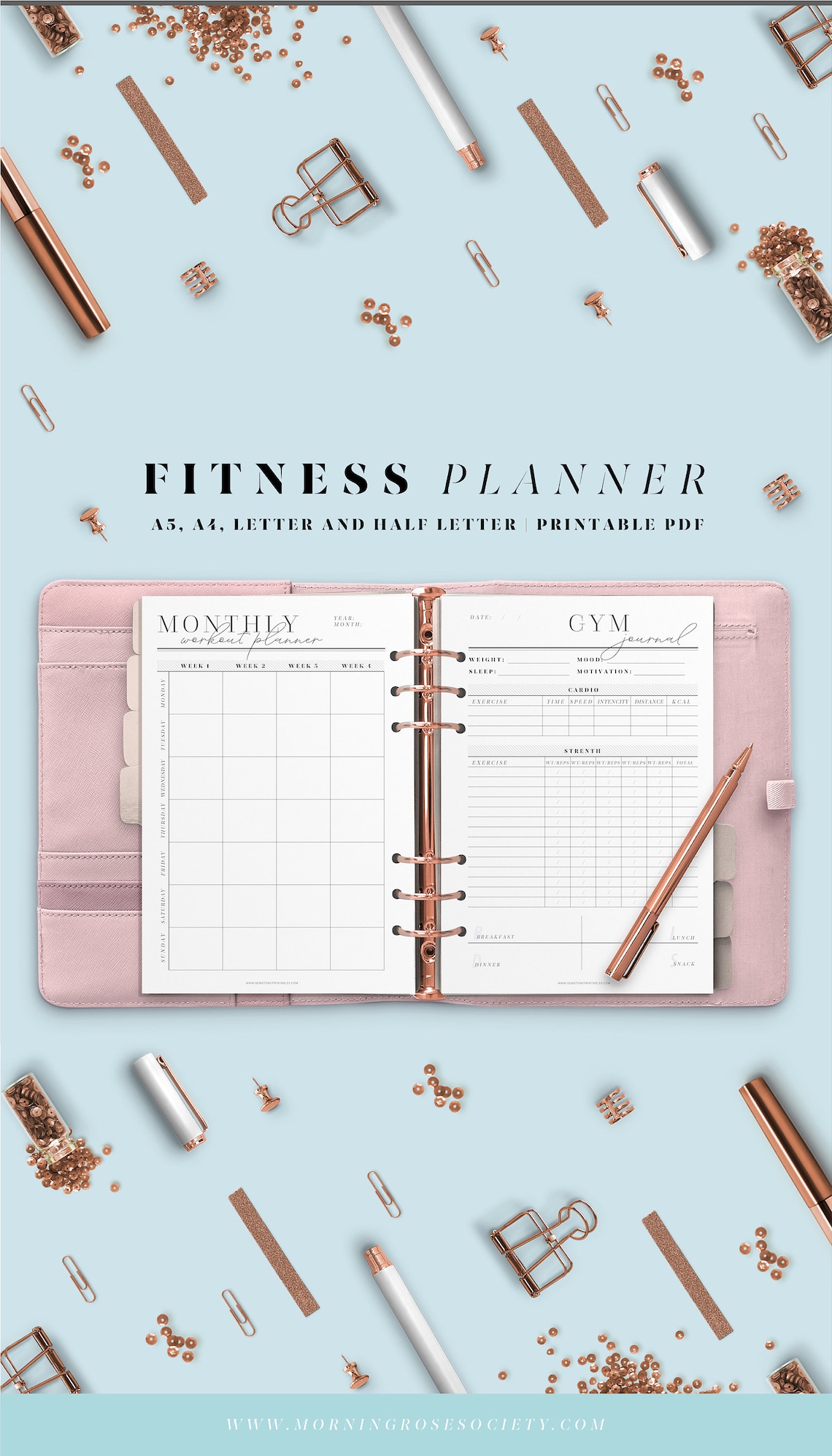 Fitness Planner Printable Inserts. Printable Workout Journal. A4, A5 ...