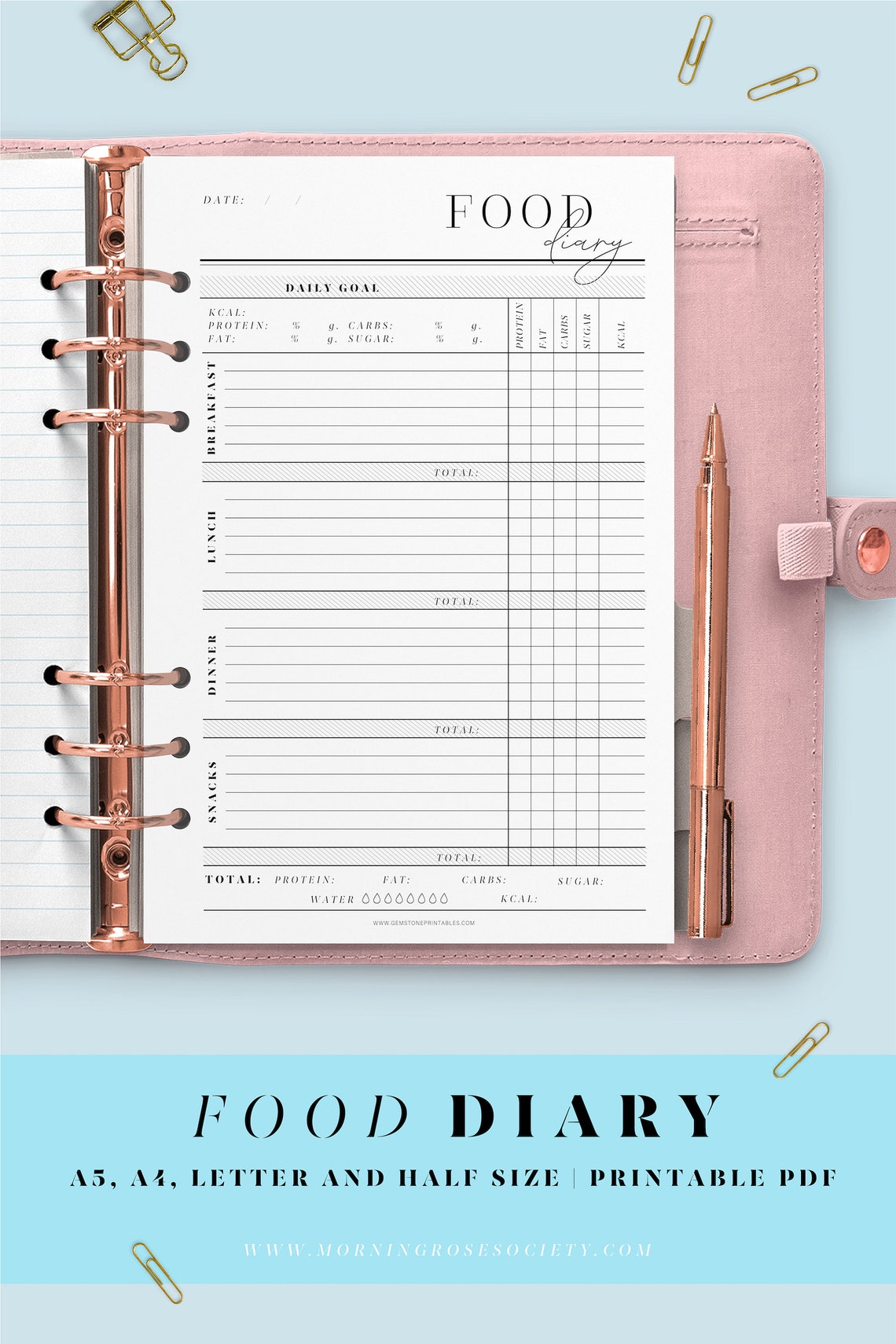 Daily Food Journal Printable Template. Macro Tracker and - Etsy