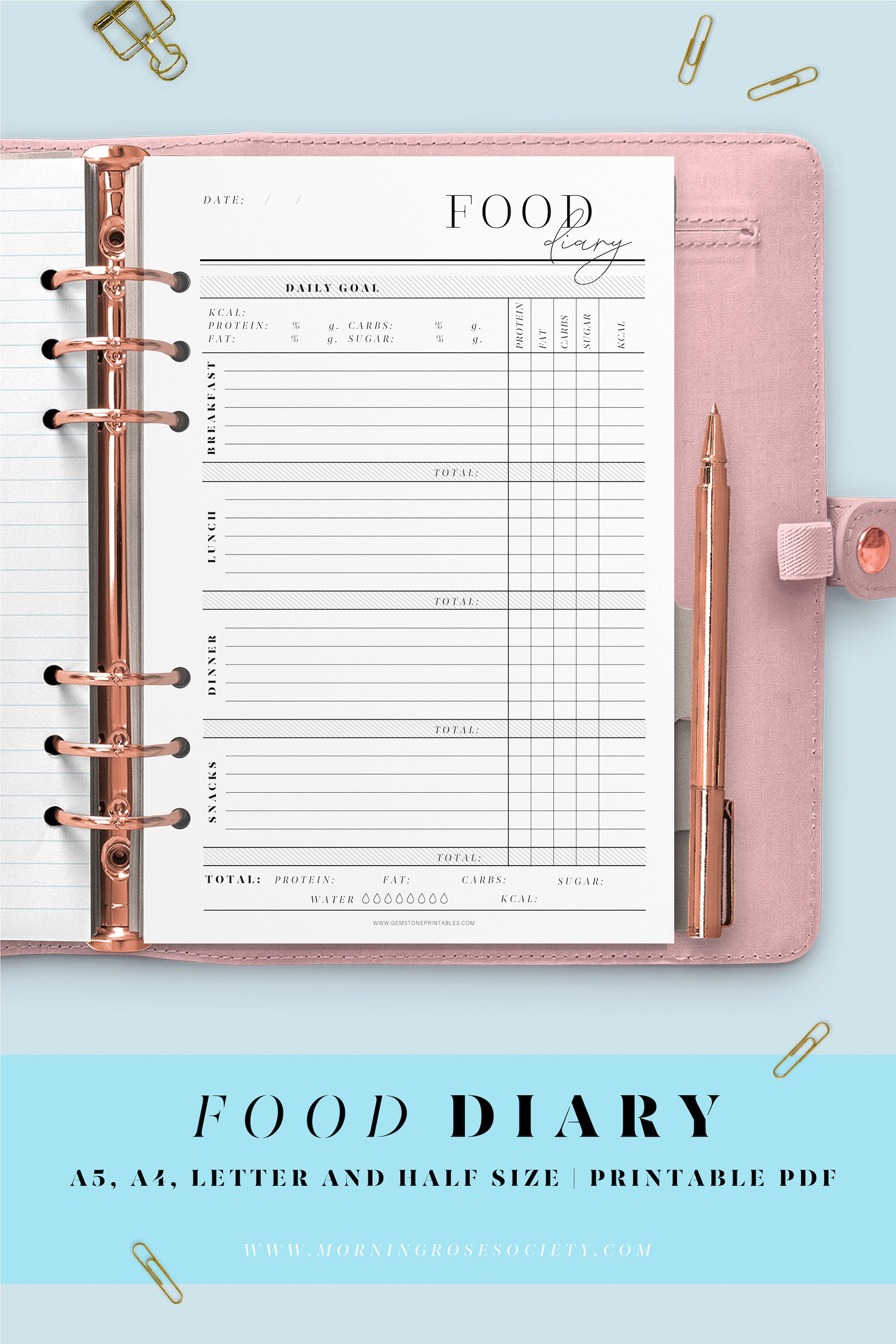 Daily Food Journal Printable Template. Macro Tracker and Calorie ...