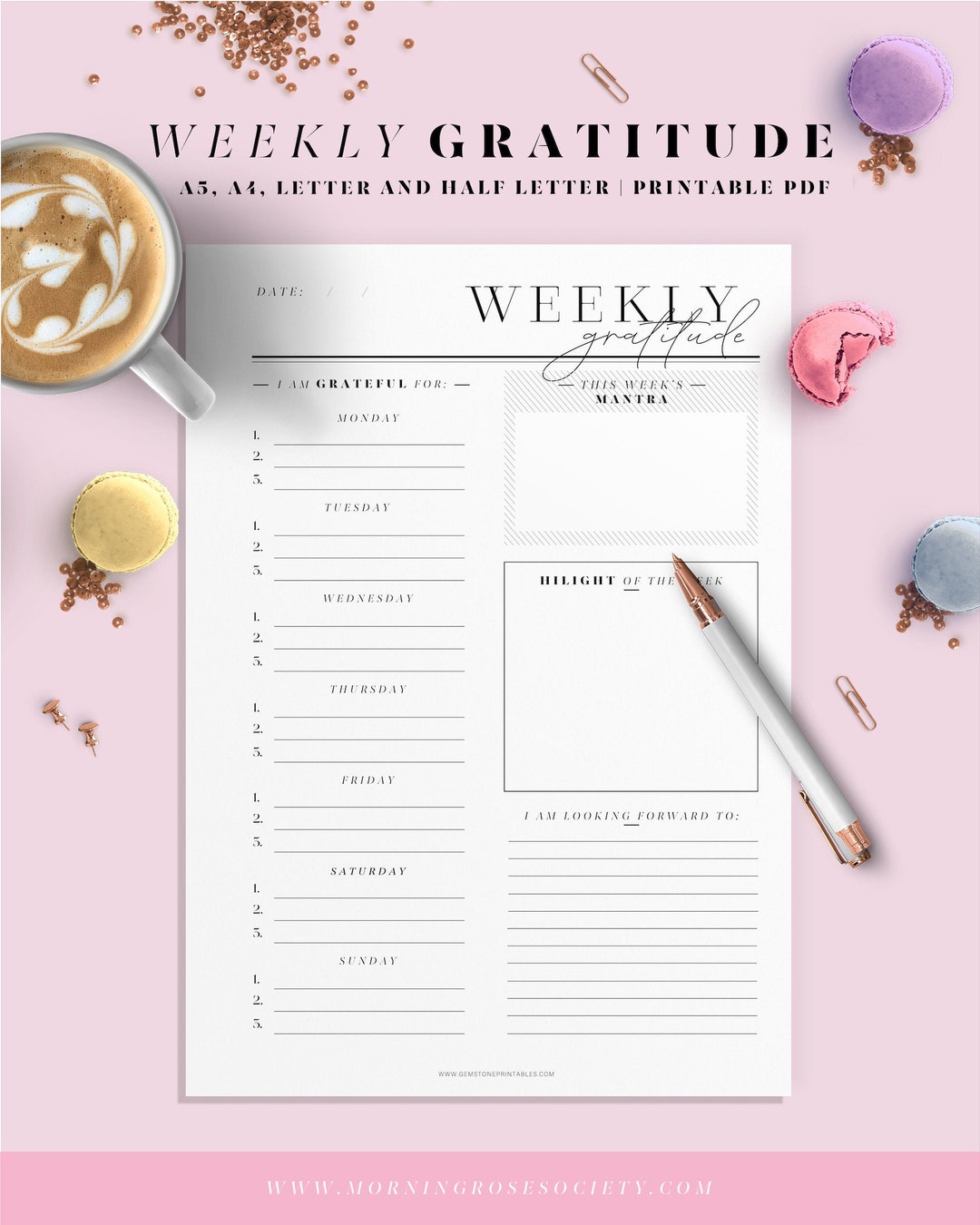 Gratitude Journal Printable. Printable Planner Pages. A4, A5, Letter ...