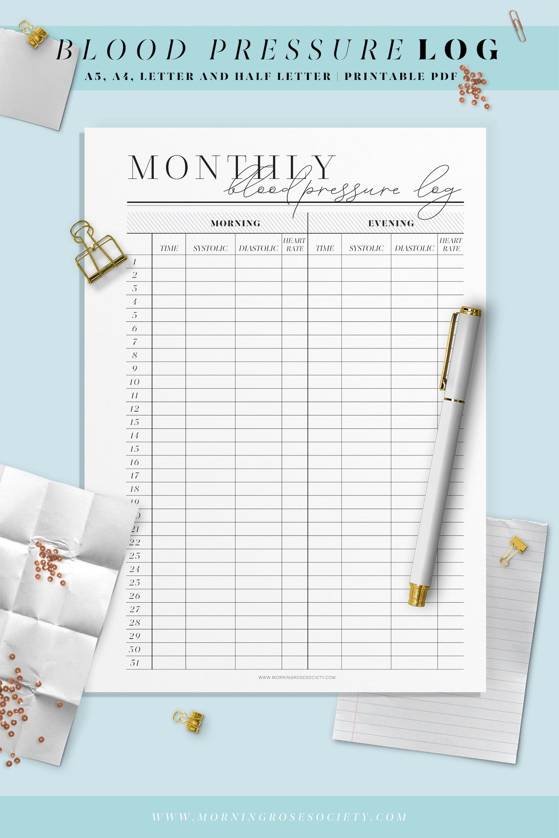 Blood Pressure Log Printable Template. A4, A5, Letter and Half Letter ...