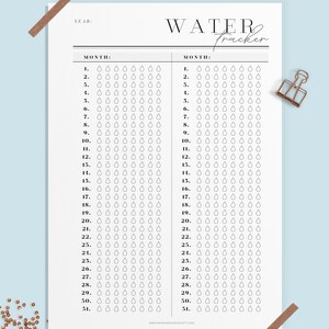 Printable Water Tracker Template. A4, A5, Letter and Half Letter Size ...