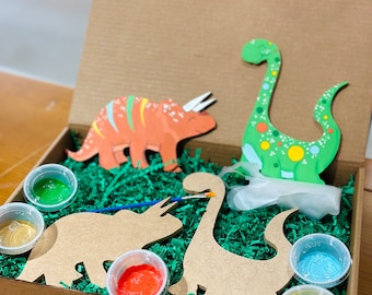 Paint your own wood dino kit, diy kid craft, unfinished diy wood kit, blanks to decorate, dinosaur craft: FREE Shipping