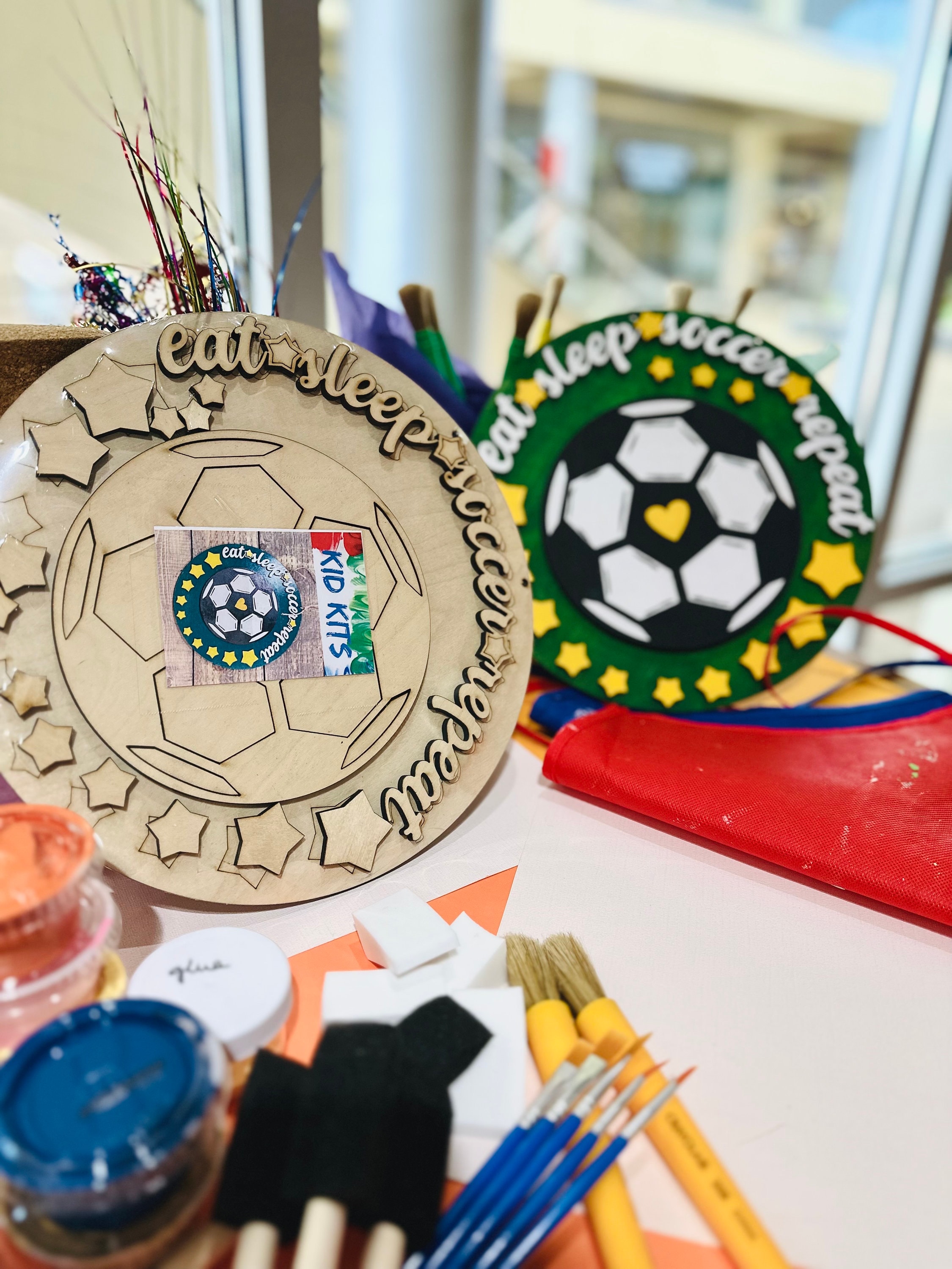 40 Super Fun Sports Crafts for Kids To Keep Them Busy 15 Soccer art kid craft, Paint Kit, DIY door sign, Wood, Sports,…
