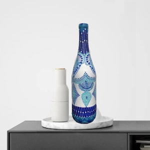 Decorative wine bottle Hand painted Mandala art Dot painting