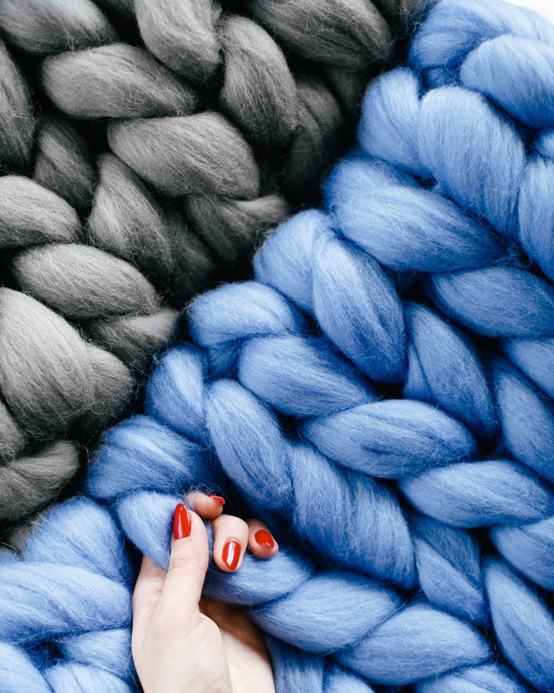 Merino Wool Blanket Hand Made Blanket Hand Knitted Chunky Etsy