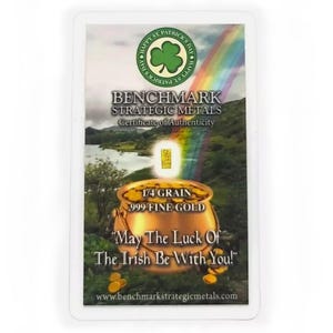 Pot of Gold - 1/4 Grain .999 Fine 24k Gold Bullion Bar In COA Card