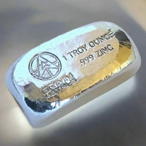 1 Troy Ounce .999 Fine Zinc Bullion Bar - Hand Poured & Stamped - GRIMM METALS