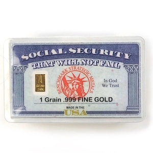 Social Security - 1 Grain .999 Fine 24k Gold Bullion Bar In COA Card