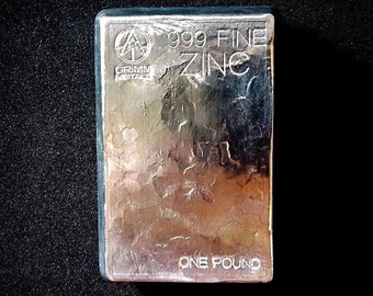 1 Pound .999 Fine Zinc Bullion Stacker Bar - Hand Poured - Hand Stamped - GRIMM METALS