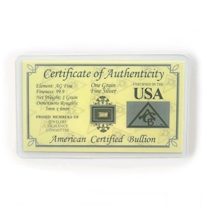1 Grain .999 Fine Silver Bullion Bar