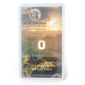 Christian &quot;Jesus Christ is Lord&quot; - 1/4 Grain .9999 Fine 24k Gold Bullion Bar