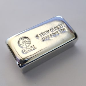 5 Troy Ounce .999 Fine Tin Bullion Bar - Hand Poured - Hand Stamped - GRIMM METALS