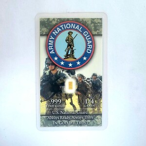 Guardia Nacional del Ejército - Lingote de oro de 24 k de 1/4 de grano, 0.999 de pureza, con certificado de autenticidad