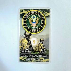 Ejército de EE. UU. - Lingote de oro de 24 k de 1/4 de grano, 0.999 de pureza, con certificado de autenticidad