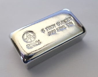 5 Troy Ounce .999 Fine Tin Bullion Bar - Hand Poured - Hand Stamped - GRIMM METALS