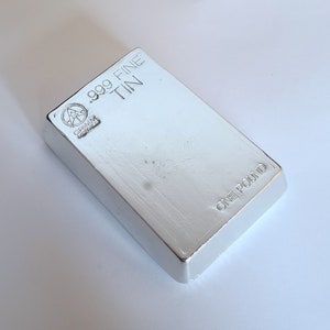 1 Pound .999 Fine Tin Bullion Stacker Bar - Hand Poured - Hand Stamped - GRIMM METALS