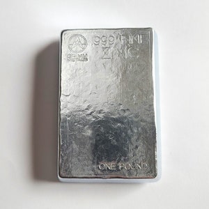 1 Pound .999 Fine Zinc Bullion Stacker Bar - Hand Poured - Hand Stamped - GRIMM METALS