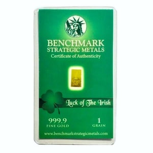 Luck of the Irish - Lingot d&#39;or fin 24 carats 1/15 gramme + .999 - En carte de test