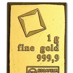 1 Gram 24K .9999 Fine Gold Bullion Bar