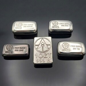 Ensemble de 5 pièces de 1 once troy - Zinc fin .999 - Plomb - Étain - Bismuth - Indium