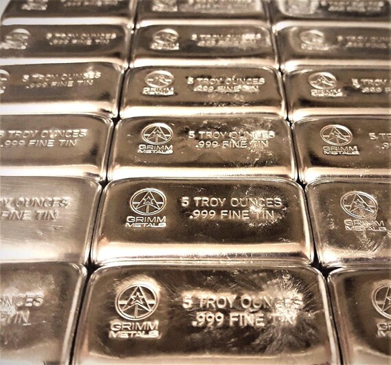 5 Troy Ounce .999 Fine Tin Bullion Bar - Hand Poured - Hand