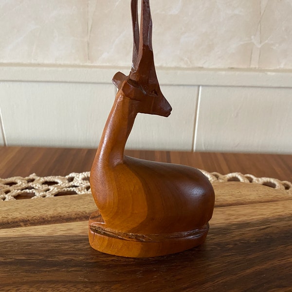 Vintage Wood Hand Carved Gazelle Figurine
