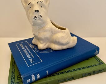 Vintage White Scottie Dog  or Corgi Ceramic  plant pot