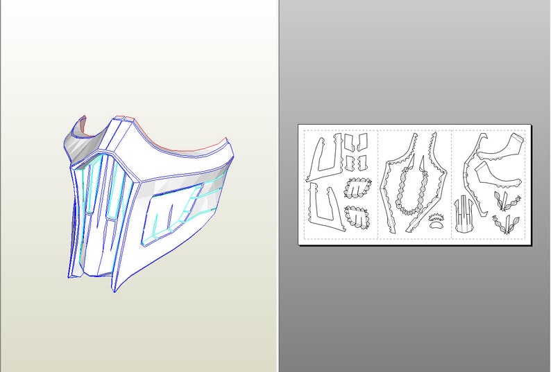 Чертеж маски саб зиро из мортал комбат