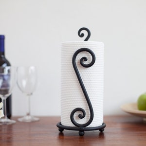 Rustic  Paper Towel Holder, handmade forged iron standing paper towel holder