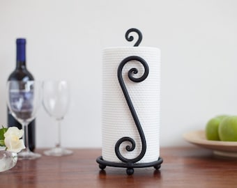 Rustic  Paper Towel Holder, handmade forged iron standing paper towel holder
