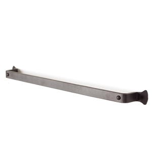 May include: A black metal towel bar with rounded ends. The bar is approximately 24 inches long.