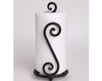 RTZEN Decorative Heart Shaped Paper Towel Stand Up Holder | Black Stylish Authentic Wrought Iron | Fancy Rod Metal Countertop | Unique