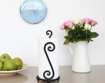 Handmade Wrought Iron Paper Towel Holder Stand, Free Standing Tissue Roll Holder, Industrial Rustic Kitchen Decorative Gift