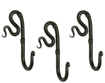 Handmade Iron Coat Rack Hooks| Set of 3 Left Squiggle Hangers | by RTZEN-Décor