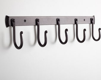 Rustic Iron Coat Rack, Decorative Iron 5 Hooks Coat And Hat Hanger, Entry way Organizer, Handmade Wall Clothes Rack