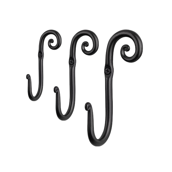 Wrought Iron wall Hooks, decorative wall mounted iron forged towel robe hook - Set of 3