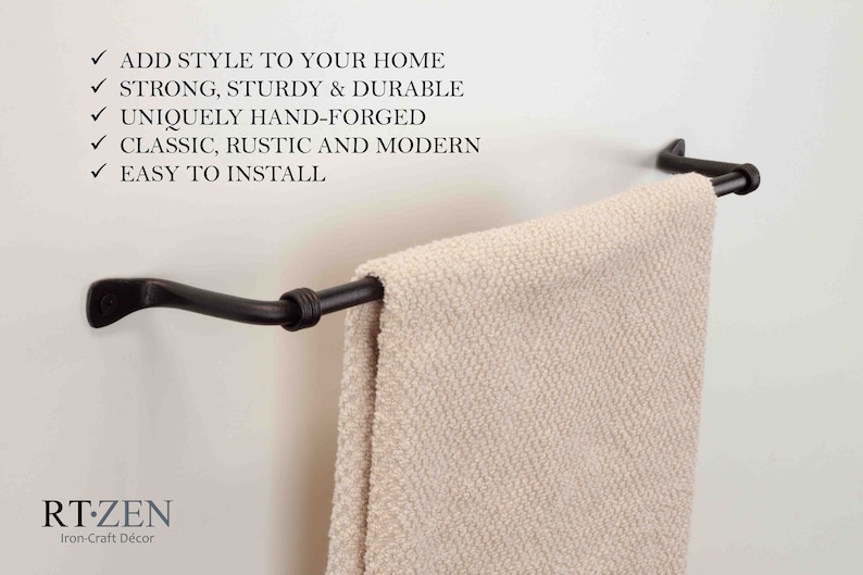 Decorative Towel Bar- Towel Rack | For Kitchen or Bathroom | Handmade Wrought Iron bar - 17''