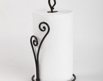 RTZEN Decorative Heart Shaped Paper Towel Stand Up Holder | Black Stylish Authentic Wrought Iron | Fancy Rod Metal Countertop | Unique
