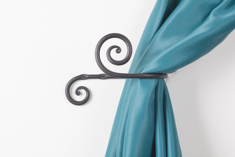 Set Of 2 Black Drapery curtain holdbacks Wrought Iron Curtain Holdbacks