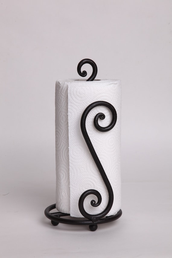 RTZEN Under Cabinet Paper Towel Holder - Wrought Iron Cute Black Farmhouse  Decor Inside Cabinet or Under Counter - Paper Towel Holder for Kitchen or