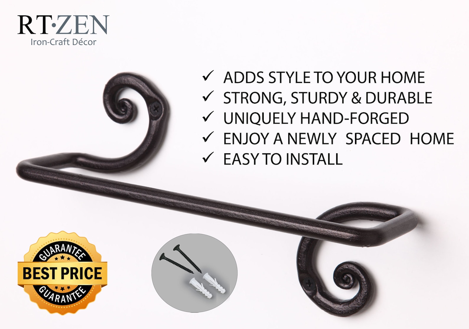 Hierro Mano Toalla Rack / Barra de toallas de baño decorativa | Etsy