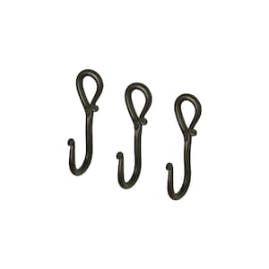 Handmade Wrought Iron Coat Hooks Set of 3, Rustic Robe Towel Hooks