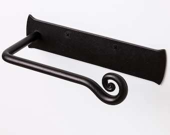Wrought Iron Toilet Paper Holder, Hand Forged Black TP Roll Hanger, Rustic Bathroom Accessory